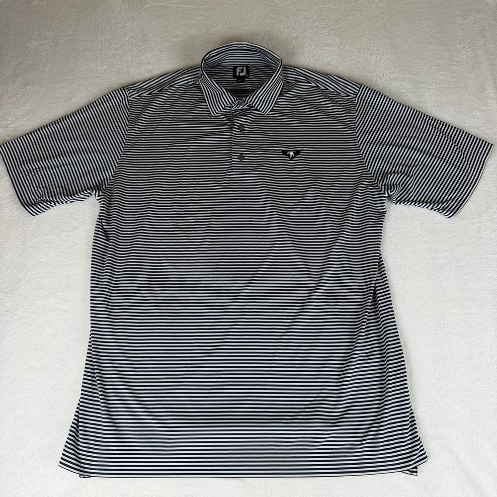 FootJoy Mens XL ProDry Striped Golf Polo Shirt Black White Eagle Logo
